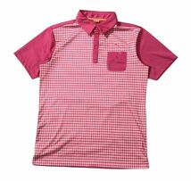 ● PUMA GOLF プーマゴルフ ● ロゴ 刺繍 18ホール プリント ギンガムチェック柄 半袖 ゴルフ ポロシャツ ピンク O_画像2