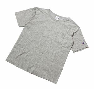 USA製 ● Champion チャンピオン ● ロゴ ワッペン レーヨン混 半袖 Tシャツ 杢グレー L