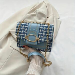 ファッションツイードクロスボディバッグ、女性用チェーンショルダーバッグ、レトロなチェック柄の正方形の財布