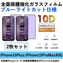 iPhone 15Plus / iPhone 15ProMax対応 ブルーライトカット全面保護強化ガラスフィルム2枚セット_画像1