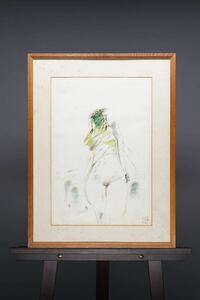 真作 絹谷幸二「裸婦」デッサン 画寸(32.5x48cm) サイン・シールあり 1972年制作 希少作品#ボッカッチョ デカメロン Boccaccio Decamerone