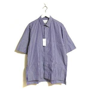 新品 22ss◆TOMORROWLAND◆Giza Cotton Shirt Stripe Blue M トゥモローランド 比翼シャツ 半袖シャツ ストライプ シャツ ブルー 青白の画像1