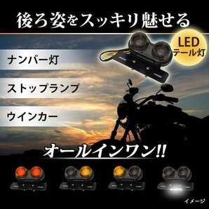 汎用 LED ツインテールランプ カスタム パーツ バイク 2灯 丸型 ライト ウインカー テール ステー 交換 ブラック 黒 ドレスアップの画像2