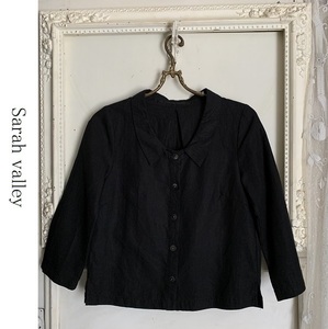 Sarah valley サラバレー 麻リネン１００％ ブラウス 羽織　七分袖　 黒ブラック 日本製 Sarahwear サラウェア　