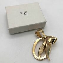 Christian Dior クリスチャン ディオール ブローチ リボン ゴールド ファッション アクセサリー P1418_画像1