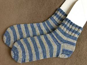 【値下げ】23.0-24.0cm 手編み靴下 コットン混紡 ラナグロッサ#4 ハンドメイド #ハニスケ