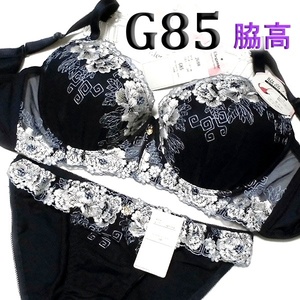 [匿名]371[G85＆L]魅惑的な美胸ブラ＆ショーツ　ネイビー　シルバーグレー刺レース　新品未使用