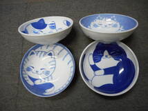 NEW藍染ねこちぐら軽量煮物鉢４柄セット　日本製　美濃焼　新品未使用　陶磁器製_画像3