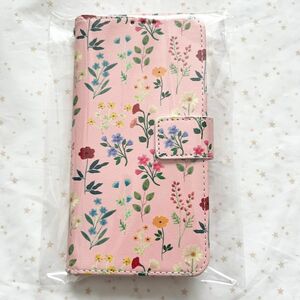 iPhone15 ケース 手帳型 花柄 ピンク カードケース付ストラップ付き