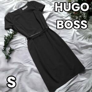 【洗練されたシルエット】　ヒューゴボス　HUGO BOSS　ウール ワンピース セレモニー オケージョン　黒　S