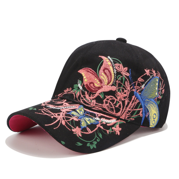 蝶 刺繍 キャップ メンズ レディース 帽子 アウトドア 黒 ピンク