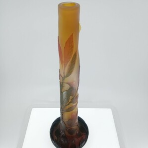 アンティーク 被せガラス 花瓶 作家名有り 綿密彫刻の画像2