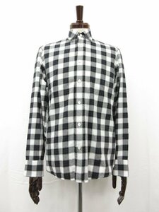 超美品 【Brioni ブリオーニ】コットン素材 チェック柄 長袖カジュアルシャツ (メンズ) sizeXS グレー×黒×白 イタリア製 ■31MK2937■