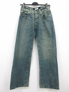  прекрасный товар [ Emporio Armani EMPORIO ARMANI]J28 краска обработка широкий Denim джинсы ( мужской ) size34 индиго голубой сделано в Италии #28MPA0504