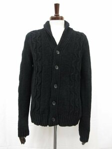 美品【SETTEFILI CASHMERE セッテフィーリカシミア】ケーブル編 肉厚 コットンニットカーディガン (メンズ) 48/S 黒 伊製■17MN4965■