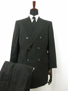 黄綬褒章 美品 【TAILOR TAKEUCHI 竹内幸雄】 ドーメル ダブル6B シャンブレー オーダースーツ (メンズ) 50～52相当 黒無地 ■27RMS8384