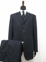 未使用品 【イザイア ISAIA】 Super100’s フランネル生地 3B段返り スーツ (メンズ) 54-7R ネイビー 濃紺 ストライプ 伊製 ■27HR3548_画像1