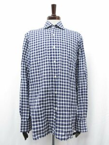 【バルバ BARBA】 CULTO ギンガムチェック柄 ホリゾンタルカラー 長袖シャツ (メンズ) size41 ネイビー系×ホワイト 伊製 ■31MK3004■