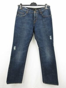 超美品【ジャストカヴァリ Just Cavalli】ダメージ加工 デニムパンツ スラックス (メンズ)size34 48 インディゴブルー 伊製 ■17MPA0598■