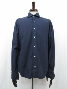 超美品 【フィナモレ Finamore】 ワイドカラー 長袖シャツ (メンズ) size41 ネイビー系 紺 イタリア製 ■31MK2992■