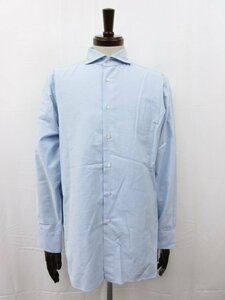 超美品 【鎌倉シャツ Maker's Shirt KAMAKURA】 SLIM FIT 織柄 ワイドカラー 長袖シャツ (メンズ) size33 ライトブルー ■31MK3012■