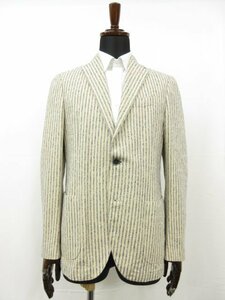 超美品 【ラルディーニ LARDINI】 3ボタン段返り ジャケット(メンズ) 48REG ライトベージュ×ネイビー系 ストライプ 伊製 EA903V■28MJ9101