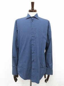  super-beauty goods [ Etro ETRO] cotton material peiz Lee pattern long sleeve shirt ( men's ) size40 navy × white 152-11451-3654 Italy made #31MK3132#