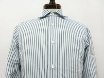 超美品 【エルメネジルドゼニア Ermenegildo Zegna】ス・ミズーラ ワイドカラー ストライプ柄 長袖シャツ (メンズ) M 青×緑 ■31MK3057■_画像3