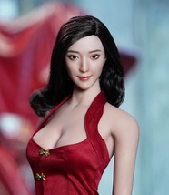 1/6 汎用 アクションフィギュア 汎用 1/6 女性 ストレート ロング カスタム 交換ヘッド アジア人 黒髪 面長 フェイス ミニチュア H132_画像3