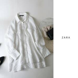 ザラ ZARA☆洗える ストライプ柄 オーバーサイズ シアーシャツ Mサイズ☆A-O 1524の画像1