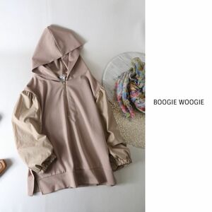 超美品☆ブギウギ BOOGIE WOOGIE☆洗える コットン混 異素材切替ジップアップパーカー 38サイズ☆C-K 1266