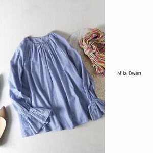 ミラオーウェン Mila Owen☆洗える 綿100% ネックギャザー袖フリルブラウス 0サイズ☆A-O 1390