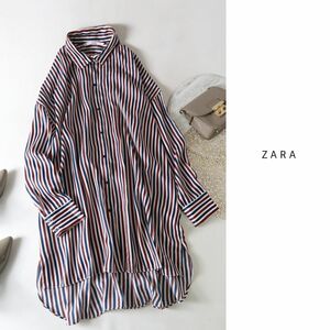 ザラ ZARA☆マルチカラーストライプ オーバーサイズ ロングシャツ Mサイズ☆A-O 1608