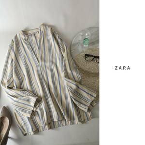 ザラ ZARA☆洗える ストライプ長袖ブラウス Lサイズ☆C-K 1635