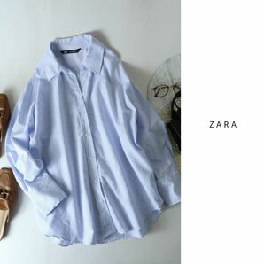 超美品☆ザラ ZARA☆洗える コットン100％ ストライプ柄 オーバーサイズ スキッパーシャツ Mサイズ☆A-O 1674の画像1