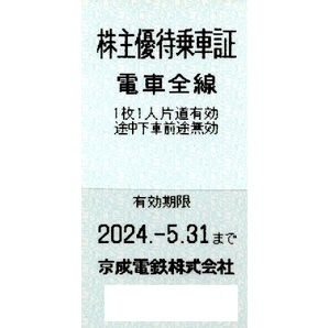 京成電鉄株主優待乗車証２枚売り。期限２０２４年５月３１日。の画像1