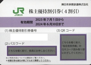 ＪＲ東日本株主優待割引券４割引４枚売り。期限２０２４年６/３０。