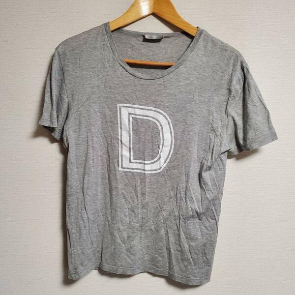 ディオール Dior Tシャツ 半袖 D プリント グレー 綿 カジュアル M