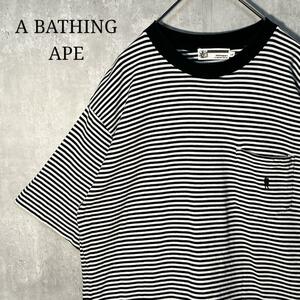 A BATHING APE エイプ リンガーネック ボーダー 胸ポケT Lサイズ