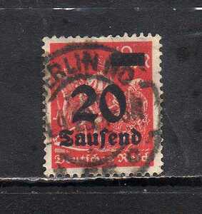 194146 ドイツ ワイマール共和国 1923年 普通 ハイパーインフレーション 2万M(20×1000M) on 12M オレンジ赤 使用済