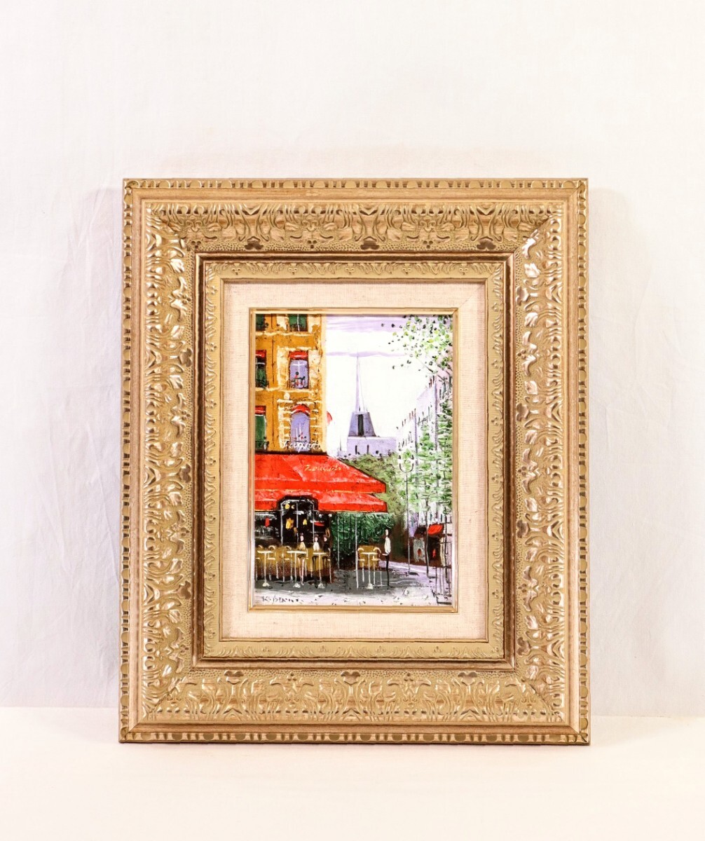 Genuine work by Yoshizu Ishikawa Oil painting Cafe on the Champs-Élysées SM size Born in Aichi Prefecture The long-established cafe Fouquet on the Champs-Élysées and the surrounding streetscape Vivid colors 8942, Painting, Oil painting, Nature, Landscape painting