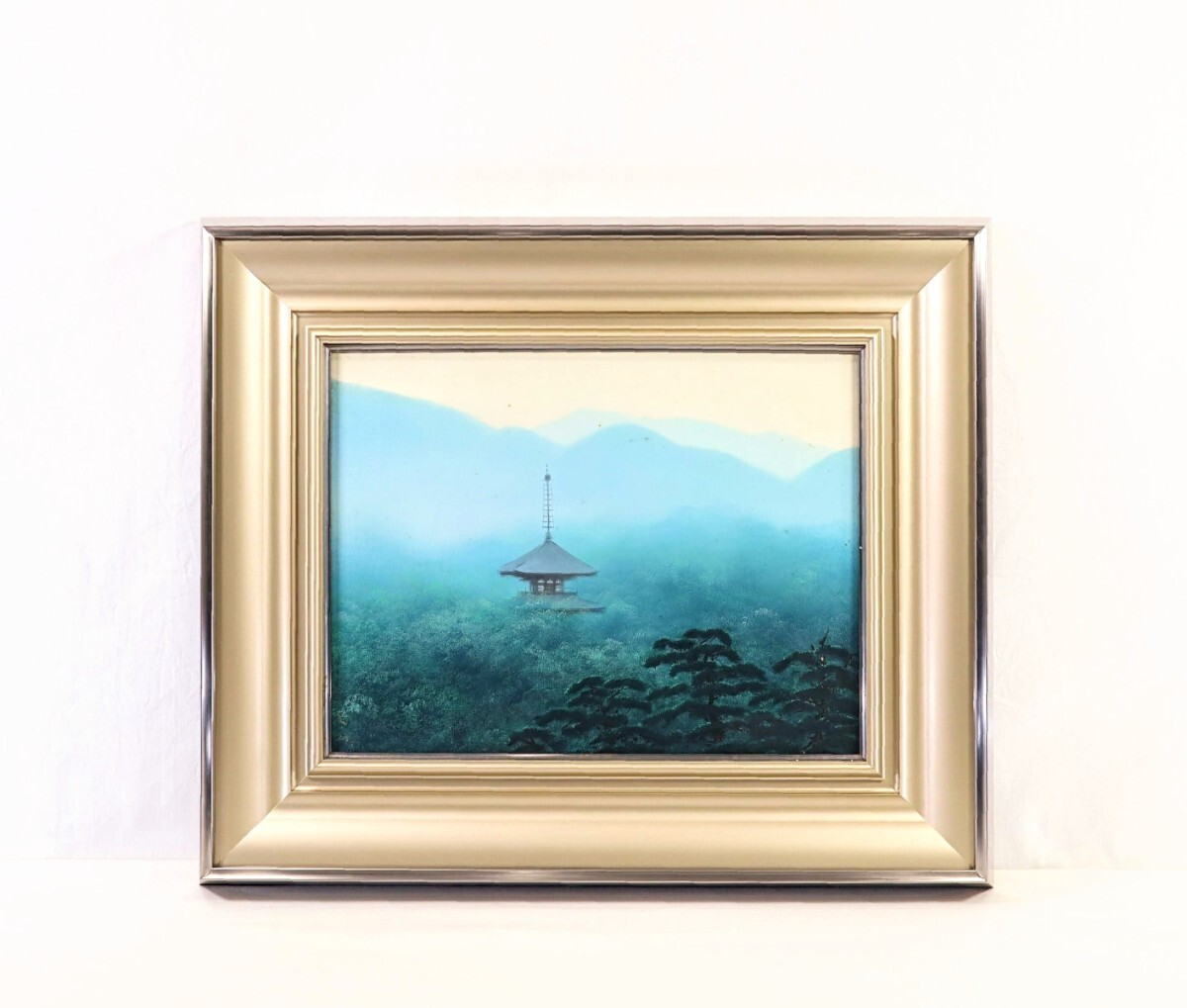 Genuine work by Fumiaki Ikeno Oil painting Omuro Eternity Size F6 Born in Osaka Prefecture Independent Japanese painting-like texture, Ninnaji Temple: Painting the Seasonal Scenery of Japan, Five-story pagoda and hazy forest 8789, Painting, Oil painting, Nature, Landscape painting