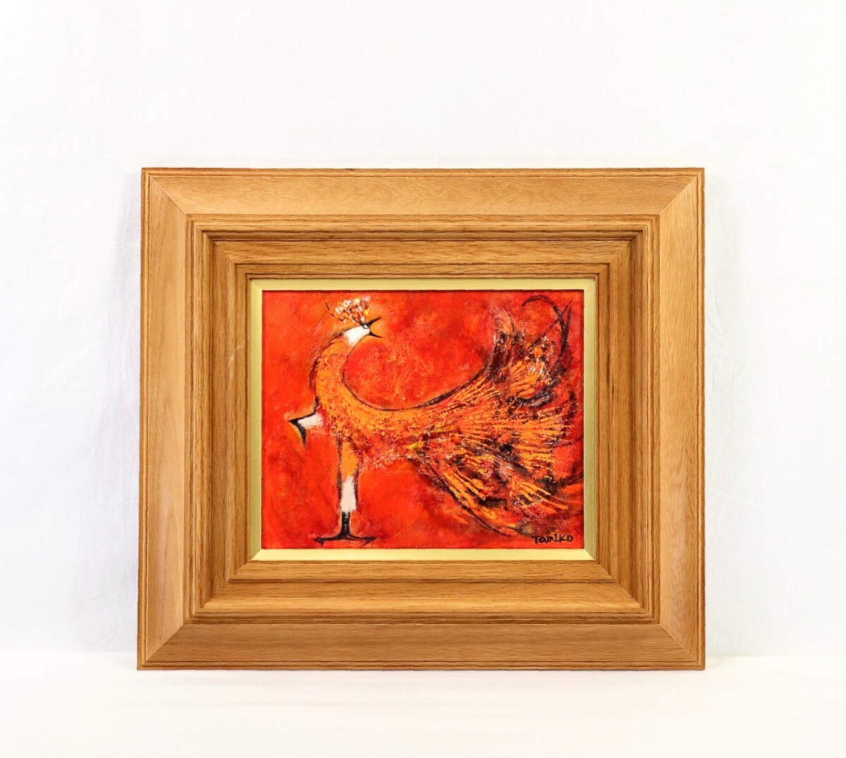 Genuine work by Tamiko Onaka, oil painting Phoenix, size F3, living in Ikeda, Osaka, member of the Nikikai Society, Member of the Japan Artists Association. Impactful vermilion color scheme. A dignified standing posture. 8912, Painting, Oil painting, others