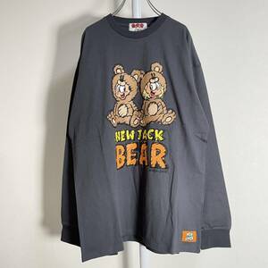 新品 NEW JACK クレヨンベアー 発泡 ロンT Tシャツ スミクロ フェードグレー M f524