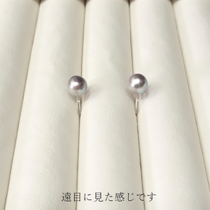 ◆照り艶強め アコヤ あこや 本真珠 染め加工 グレー系 約6.5mm ノンホールピアス ピアス風イヤリング クリップ Y68の画像4