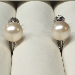 ◆照り艶綺麗 アコヤ あこや 本真珠 約7-7.5mm珠 イヤリング シルバーカラー Y88の画像2
