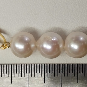 ◆照り艶強め あこや アコヤ 本真珠 約7.5-8mm珠 3連パール チェーンネックレス 国産パーツ Y74の画像9
