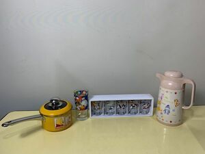 ◆☆110 ●未使用● ディズニー 食器 など まとめ プーさん ポット 小鍋、ドナルド ガラスコップ、ガラスミニグラス×5個◆Ｔ