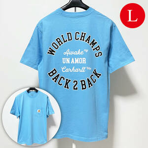 【サイズ：L】Awake NY Carhartt WIP Pocket Tee Blue アウェイク カーハート コラボ ポケット Tシャツ ブルー 青