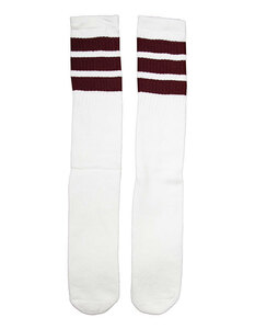 SkaterSocks (スケーターソックス) ロングソックス 靴下 男女兼用 Knee high White tube socks with Maroon stripes style 1 (25インチ)